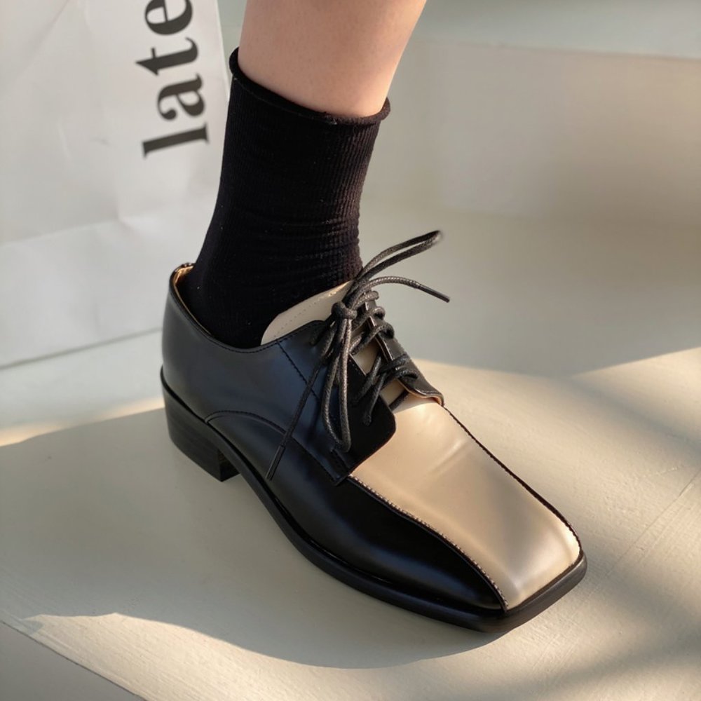 womens stylish color block heeled loafer oxford